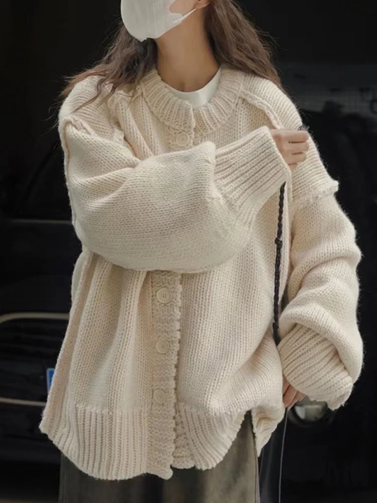 Осень-зима, повседневный свободный кардиган, свитер, женский новый модный однобортный свитер, пальто, элегантная офисная женская зимняя одежда