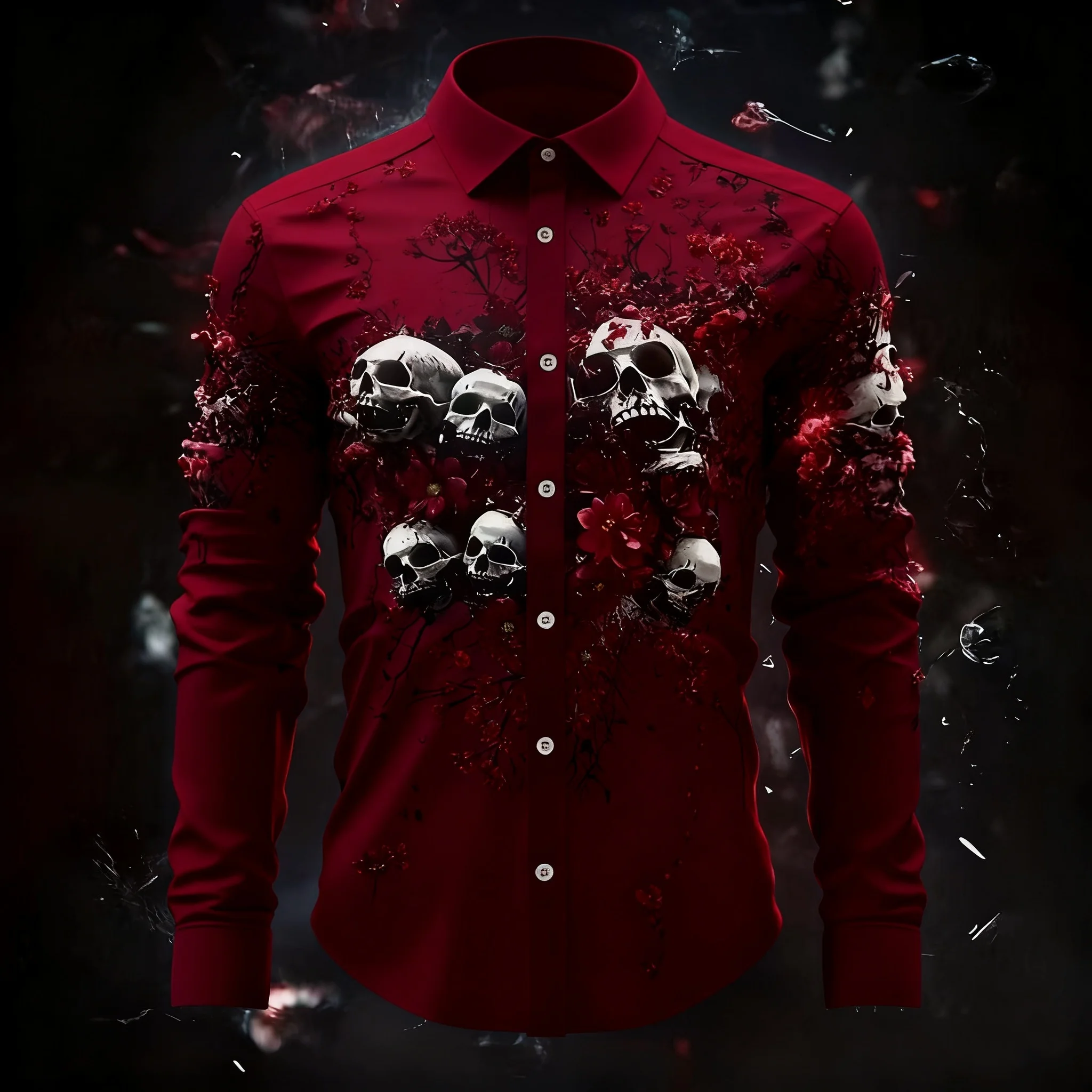 

2026 New Hip Hop Skull Print Shirt, Men's Streetwear, Urban Trend, Casual Loose Gothic Style Clothing