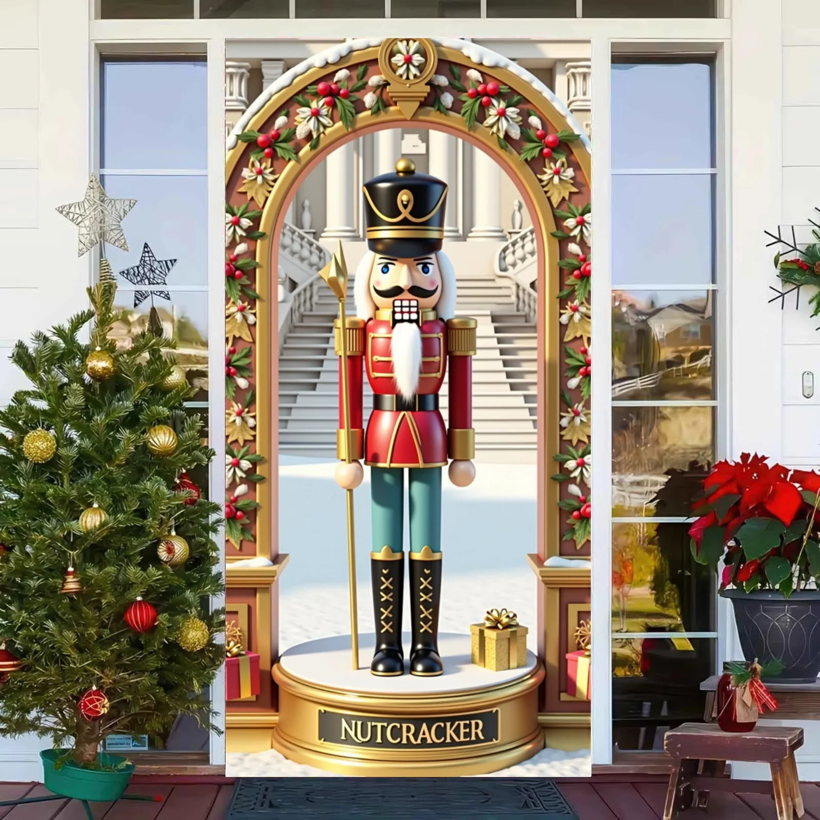Nutcracker Soldier Lining For Christmas Doors Xmas Outdoor Decoration Door Cover For Front Door Home Christmas Party Supplies
