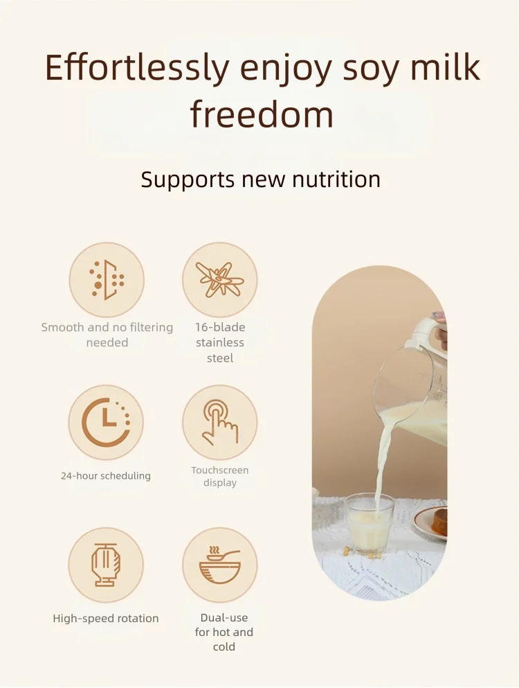1200ML Electric Soybean Milk Machine Automatic Intelligent Food Blender Filter-free Soy Milk Maker Rice Paste Maker Kettle