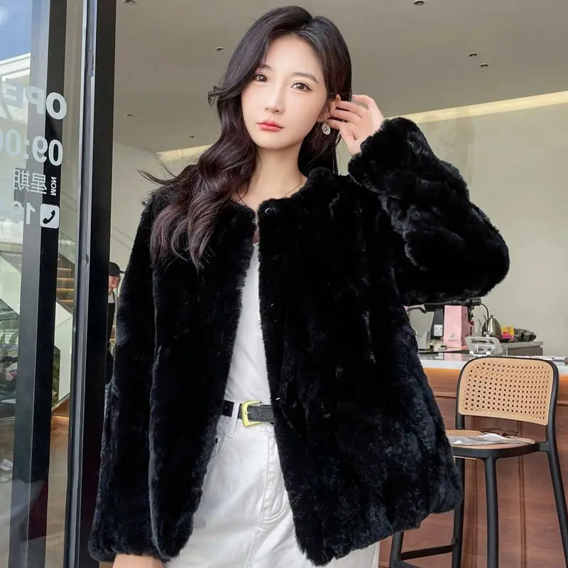 Cappotto in vera pelliccia di coniglio Giacca invernale da donna Stile ampio Manica lunga in pelliccia naturale Bolero Abbigliamento da donna Capispalla pelosi femminili