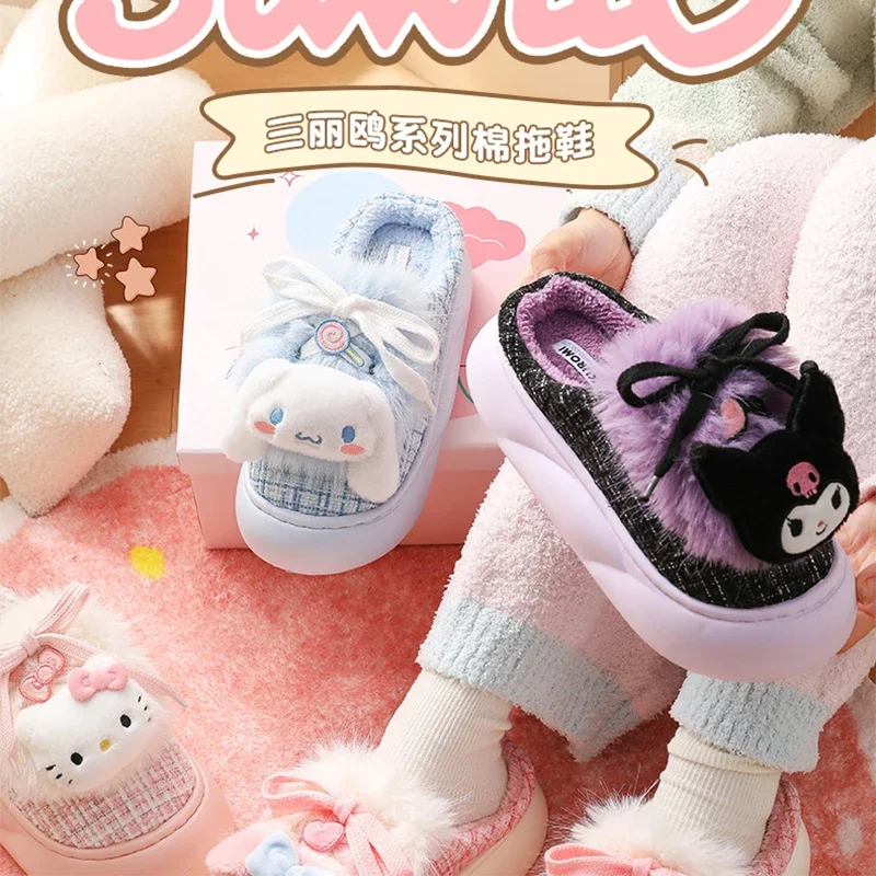 

Sanrio Kawaii Hello Kitty Women Cotton Slippers My Melody Kuromi Anime Cartoon Exquisite Skin Friendly Home Warm Casual Slippers