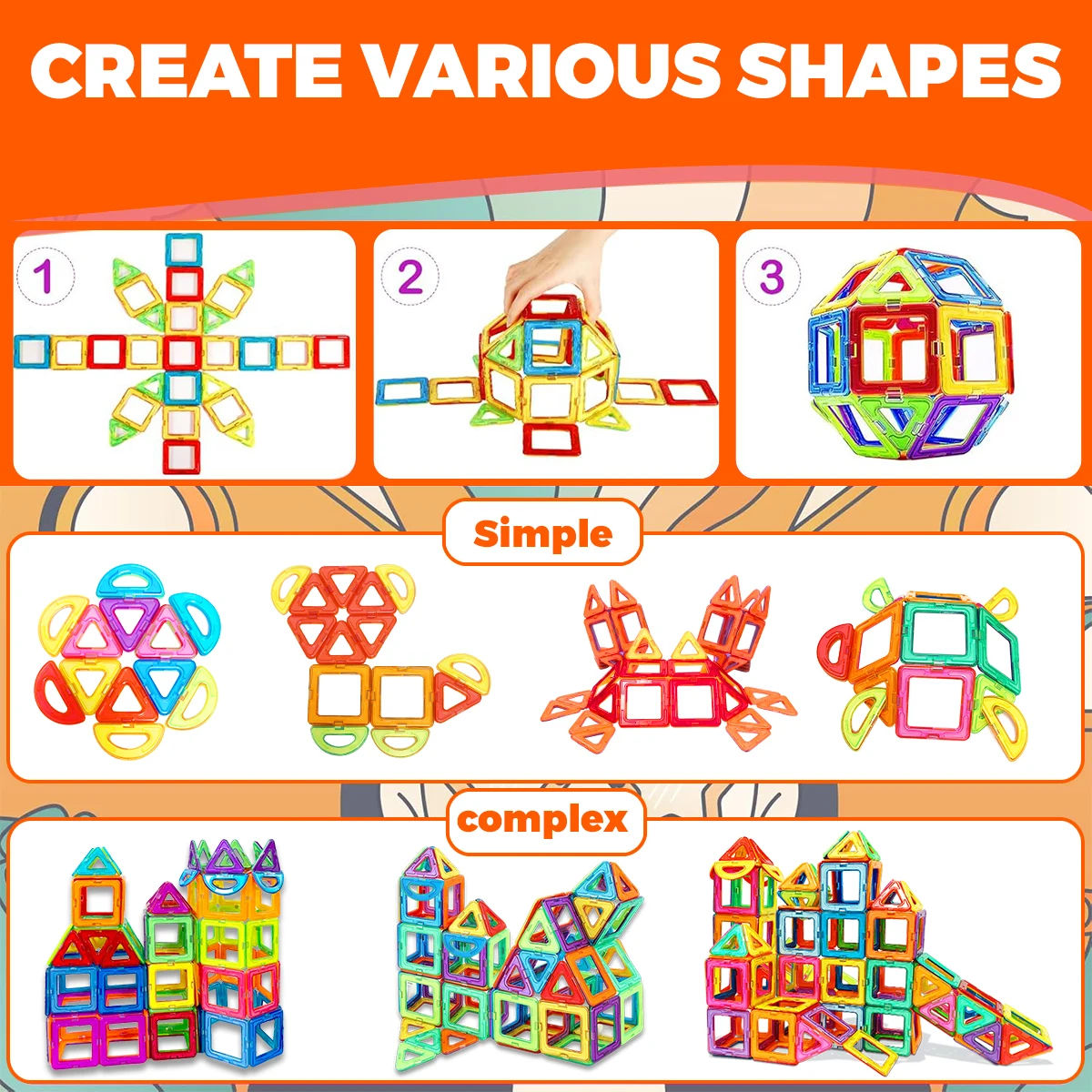 Magnetic Building Blocks 3D STEM Constructor Set For Kids Educational Toys For 3Years+ Old Kids Boys Girls Gifts 36/60/96PCS