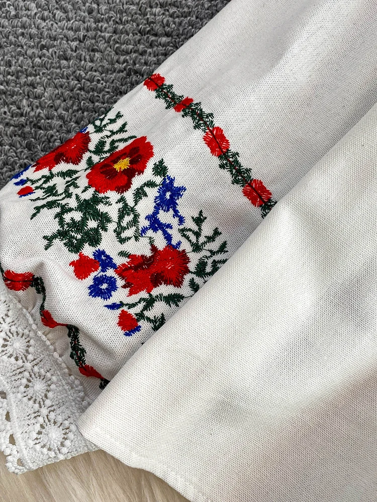 المرأة الخريف البوهيمي بلوزة العرقية المطرزة س الرقبة قميص عادية ربطة القوس فيونكة فضفاضة الكتان القطن الإناث البلوفرات فتاة BL256 #5