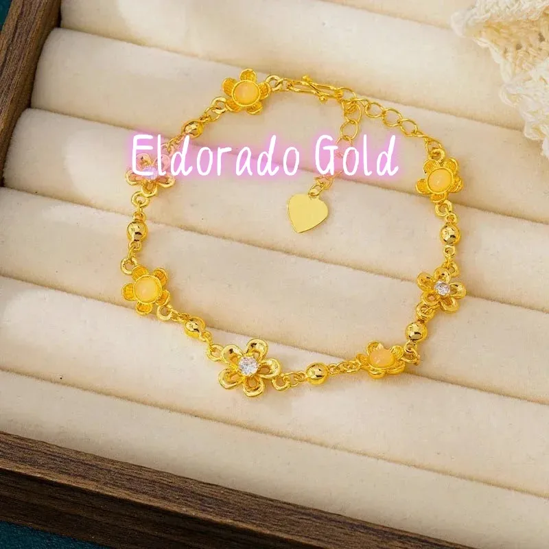 

Eldorado Gold Eldorado Gold Eldorado Eldorado Hollow Diamond-Studded Flower Bracelet Women's 24K AU999 - Exquisitely Crafted 2