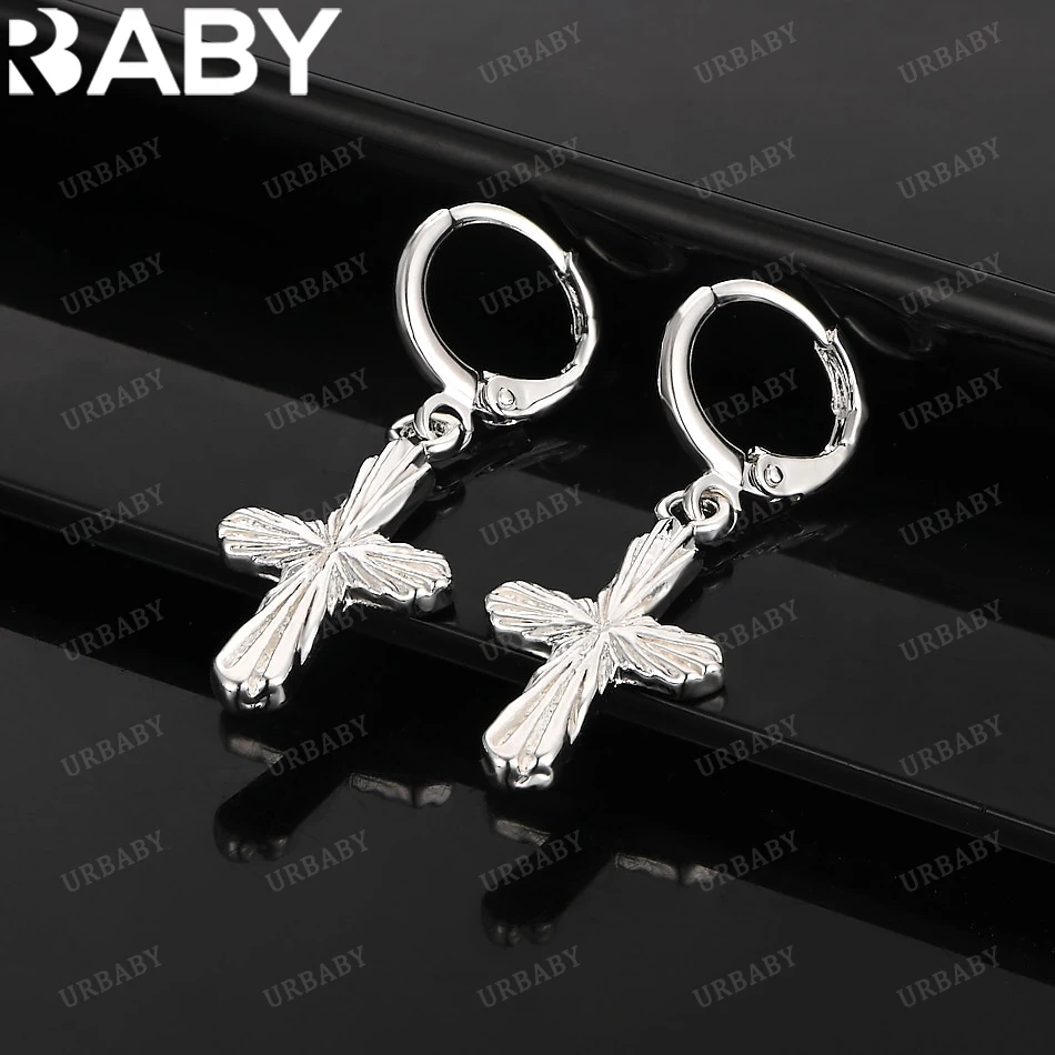 

URBABY 925 Sterling Silver Earrings Textured Cross Drop Earrings For Women Jewelry Fashion Party and Daily Wear