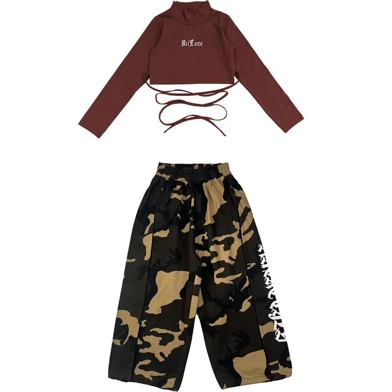 2025 أزياء رقص الجاز الحديثة للفتيات المحاصيل القمم السراويل فضفاضة الشارع الشهير الأطفال الهيب هوب الرقص أداء الملابس DQS21185