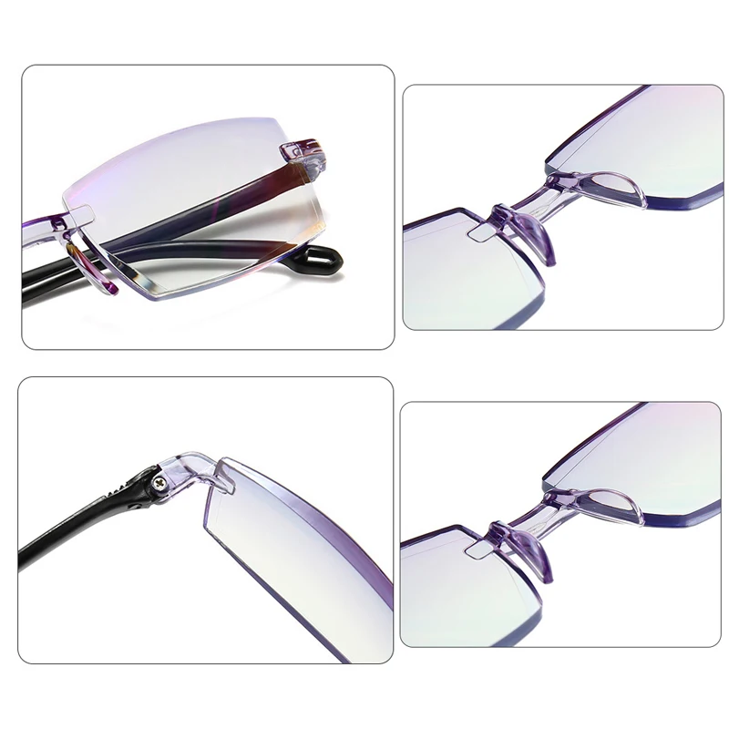 2021 New Reading Glasses Women Dimond Cutting Rimless Eyewear Men Anti Eyewear Reading Glasses Diopter +100--+400