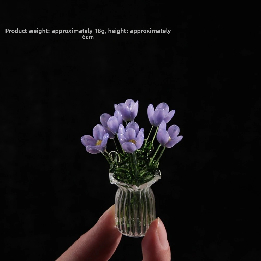 Colorful Glass Flower Decor Simulation Flower Delicate Hand-blown Glass Flower Lovely Simulation Floral