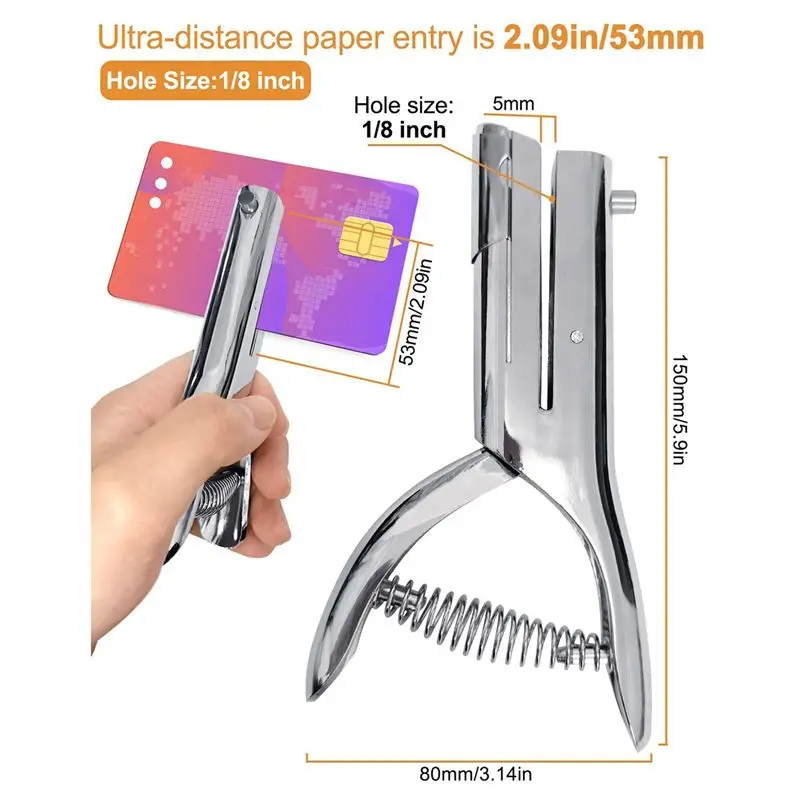 AA05 5X ثقب لكمة 1/8 بوصة، ثقب شديد التحمل، بطاقة ورقية محمولة باليد، 2 بوصة تصل بعمق (3 مم) #6