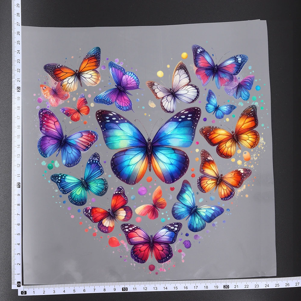 25CM Color Heart Love Shape Butterfly Transfer Patches For Clothes Sticker DIY A-Level Washable Shirt Iron-on Thermal Stickers