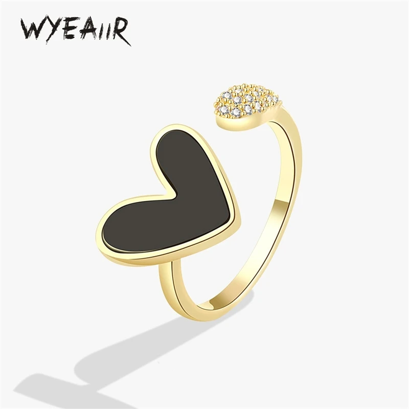 

WYEAIIR Romantic Black Glaze Heart Lovers Gift 925 Sterling Silver Resizable Opening Ring For Women Luxury Jewelry