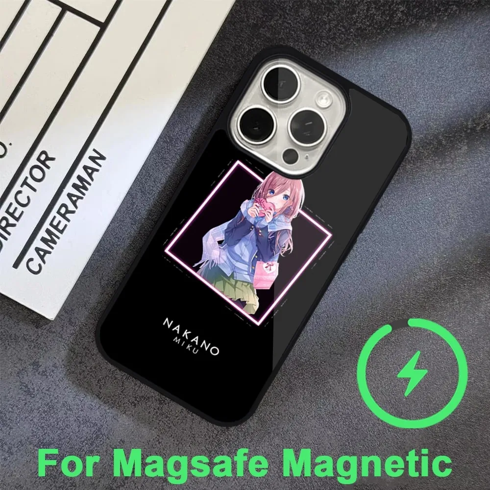 Miku Nakano quintillizas Phone Case For iPhone 15 14 13 12 11 Pro Max Plus  Magsafe Black Soft Cover