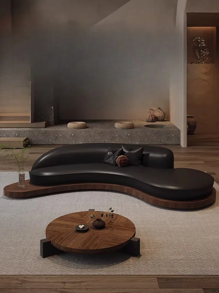 wabi-sandy wind curved special-shaped solid wood floor sofa business small apartment homestay creative rest area reception