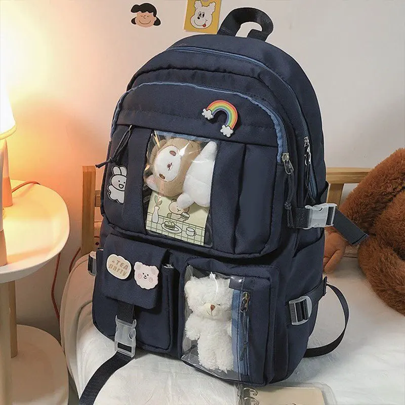 Large Capacity Women Multi Pocket Backpack Ins Junior High School Student School Bag Female Girl Backpack Laptop BookLarge ita