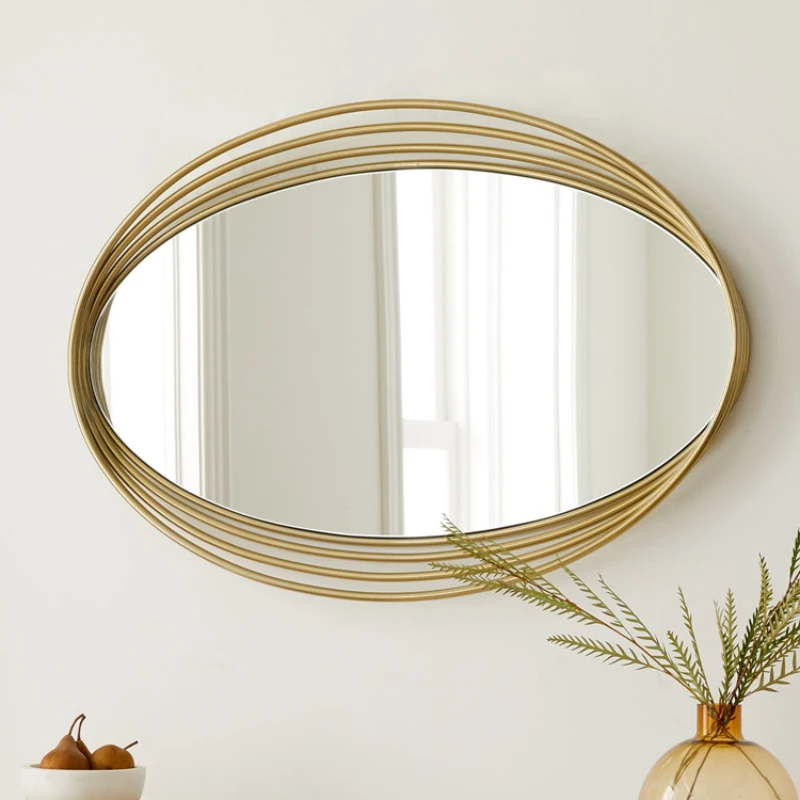 Oval Desktop Decorative Mirrors Nordic Metal Frame Toilet Shower Decorative Mirrors Bathroom Hanging Espejos Lustro Room Decor