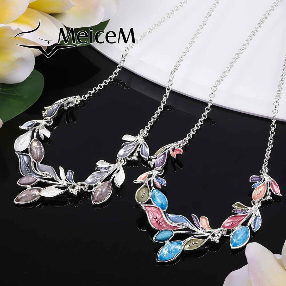 MeiceM 2022 News Necklaces Glittery Women Fashion Necklace Elegant Colorful Leaf Choker  Zinc Alloy Ladies Women's Party Jewelry