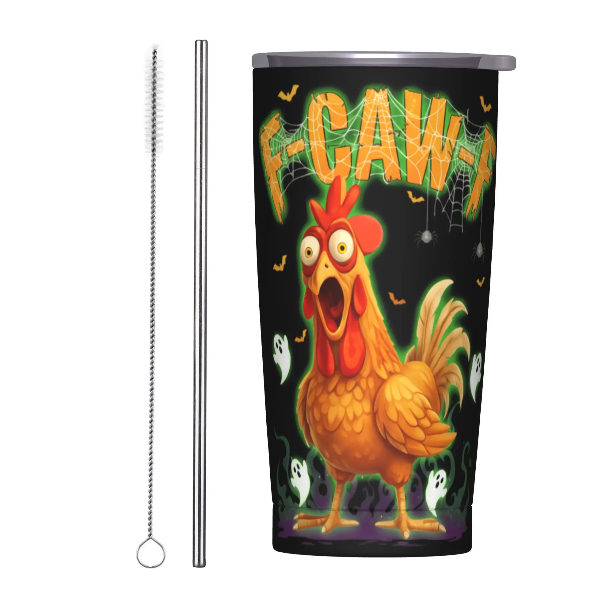 

Забавная кружка-термос F-Caw-F Chicken FCAWF с двойными стенками, вакуумной изоляцией, крышкой, соломинкой, из нержавеющей стали, для путешествий, 20 унций
