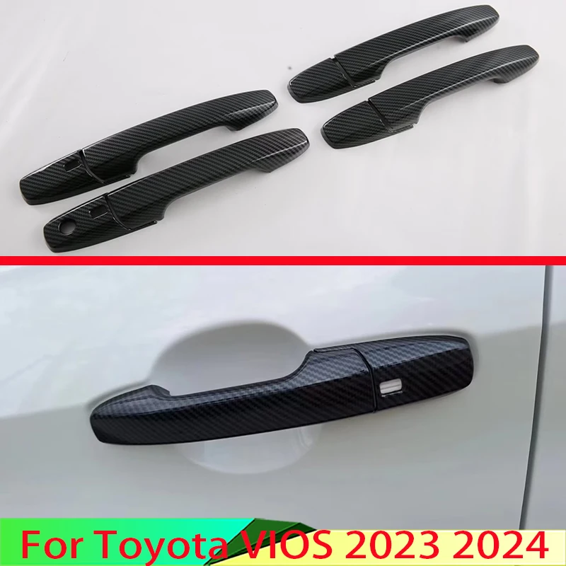 For Toyota VIOS 2023 2024 Car Accessories Carbon Fiber Style Door Handle Cover With Smart Key Hole Catch Cap Trim Molding