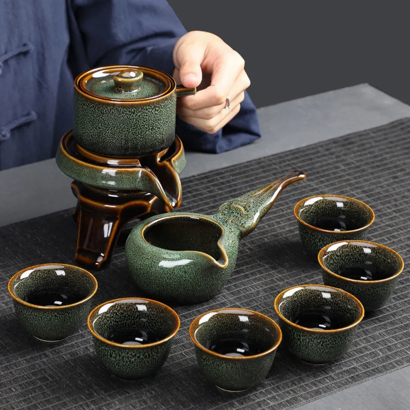 

8 Pcs Automatic Green Tea Set Chinese Tea Set High-end Kung Fu Teaset Bone China Teapot Tea Cup Set Travel Tea Set For 6 People