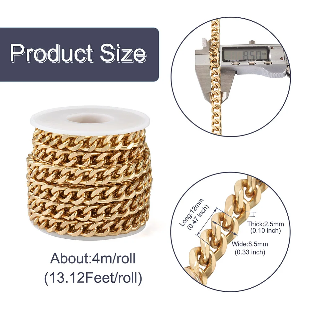 4M/Roll Ijzer Curb Kettingen Dikke Link Chain Ongelaste Gouden Kleur Voor Diy Vrouwen Mannen Armband Ketting 12x8.5x2.5mm