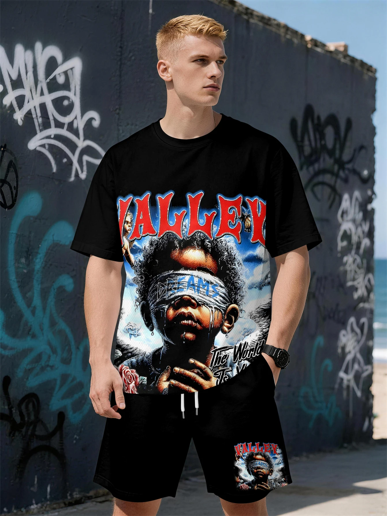 

2026 Summer Men's Suit with 3D Printed Pattern Breathable and Lightweight Casual Roller Skating Hip-Hop Men's Clothing