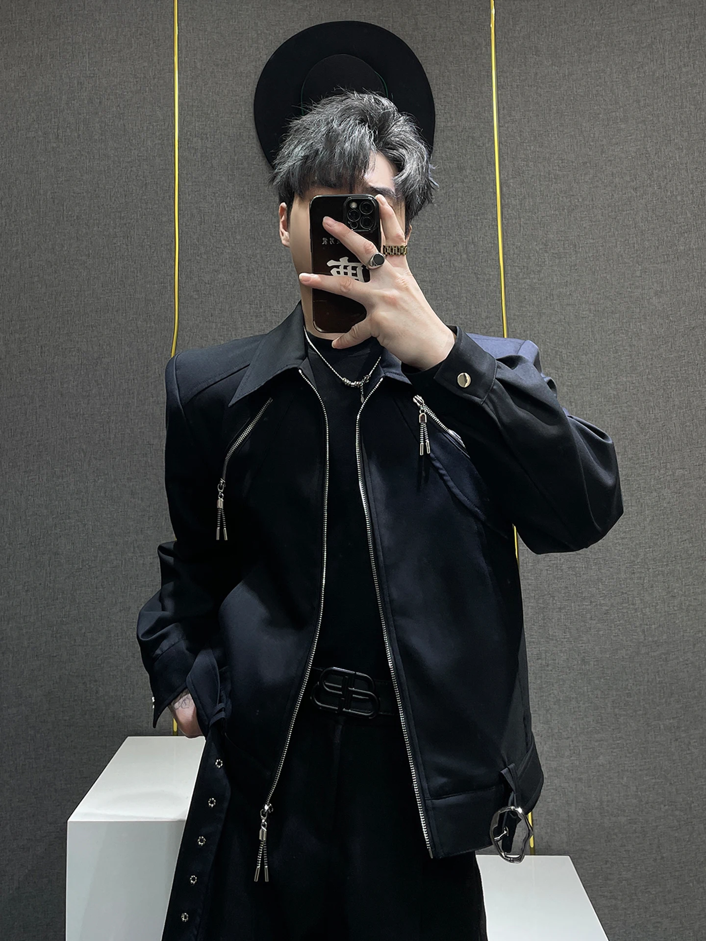 American High Street Design Zipper Short Jacket Fashion Trendy Men's High-end Personality Cool Handsome Workwear Short Coat