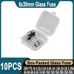 10PCS 6*30mm Glass Fuse Quick break 250V 0.1A 0.2A 0.3A 0.5A 1A 2A 3A 4A 5A 6A 8A 10A 12A 15A 20A 25A 30A 6*30mm Fast Fuse