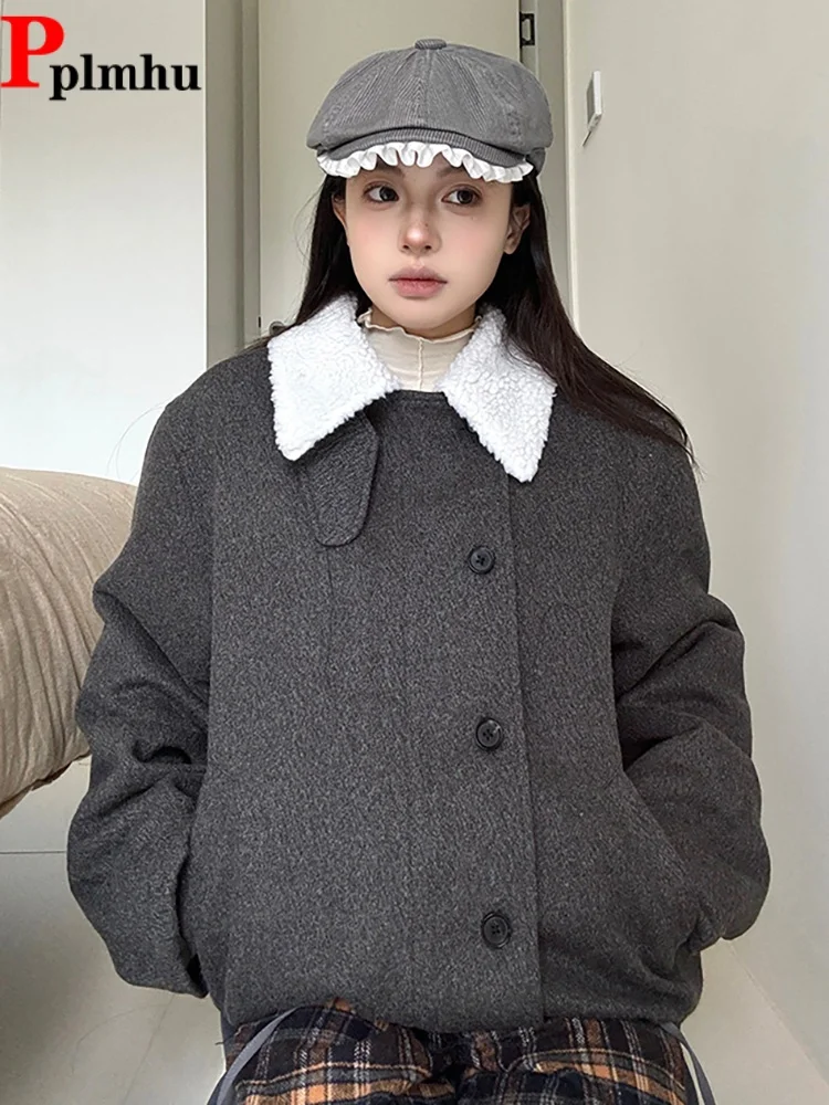 

Vintage Velvet Thickened Warm Jackets Korean Fashion Patchwork Turn-Down Collar Chaquetas Short Women's Casual Button Jaquetas