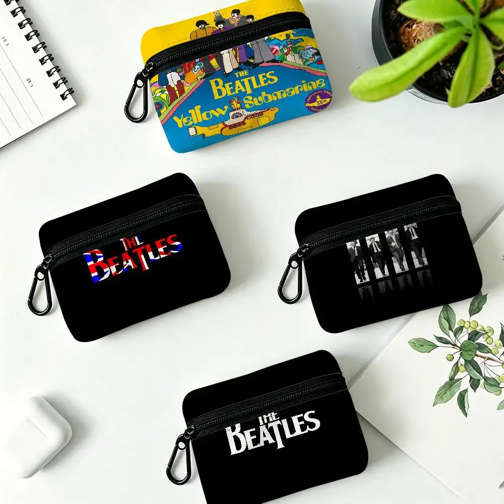 vintage popular Rock Band The B-Beatles Compact Oxford Cloth Coin Purse Detachable Carabiner Hook Portable Key Card