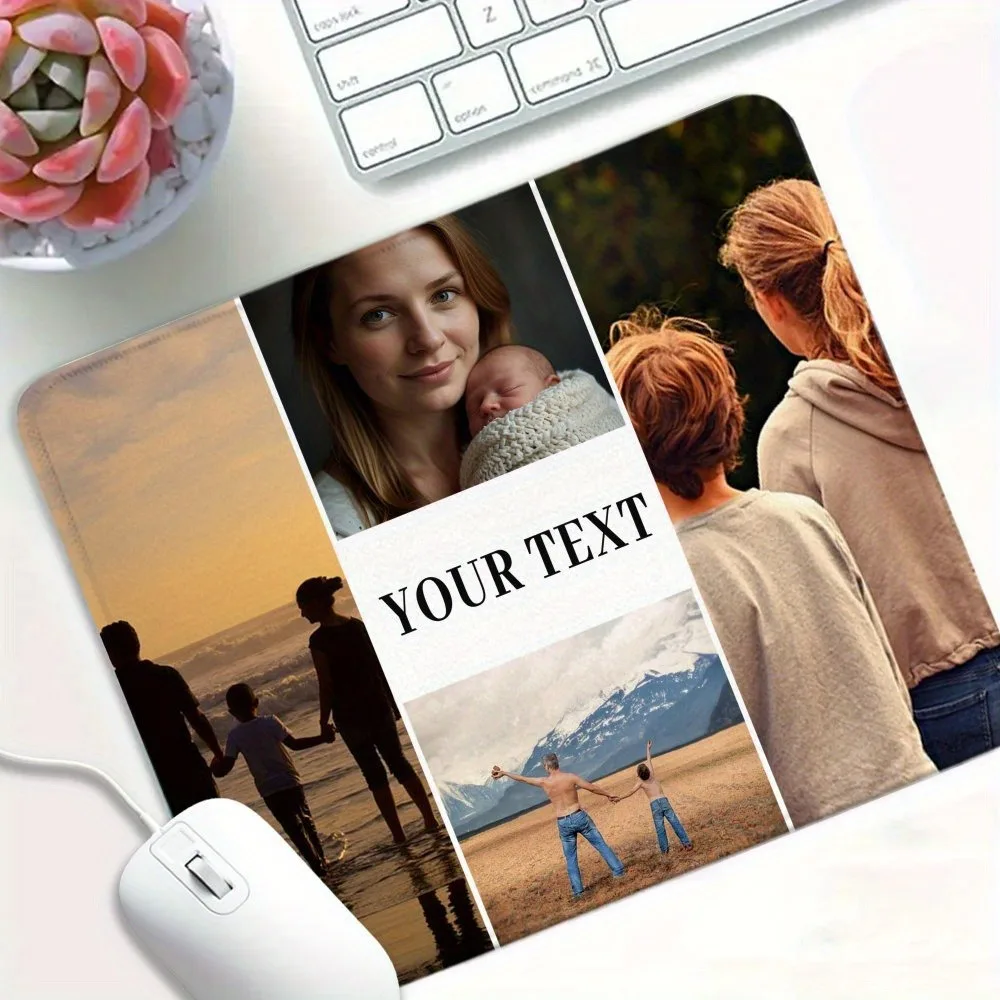 Customizable Photo Text Mouse Pad, Personalized Multi Picture Collage Desk Mat, Thick Anti-Slip Rubber Base For Laptop Keyboard