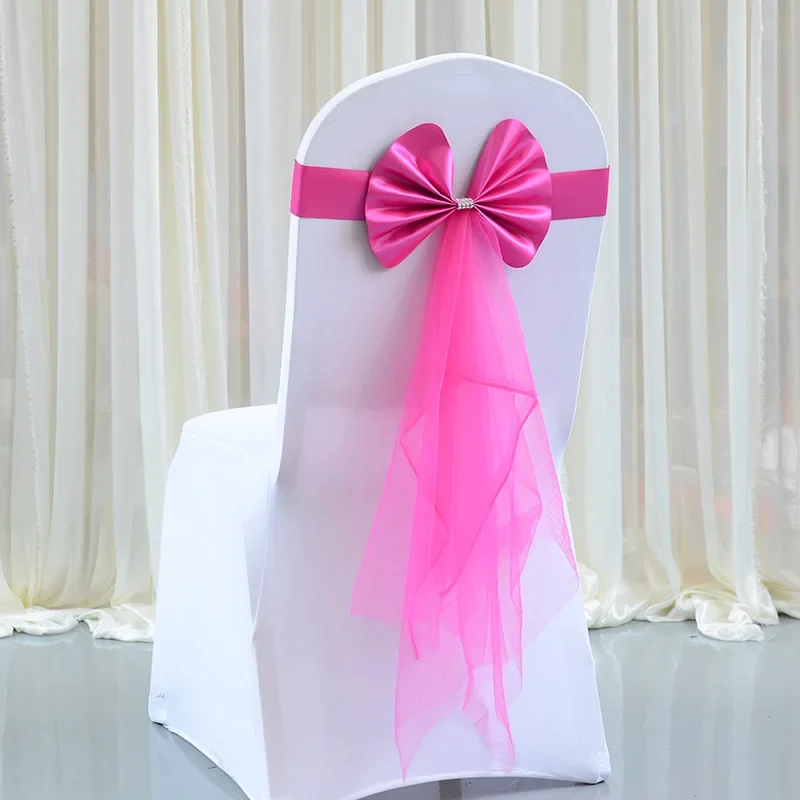 20pcs/pack Chair Sashes Stretch Spandex Chair Bow Knot Bands With  Organza Ribbon  Wedding Banquet Fair Meeting