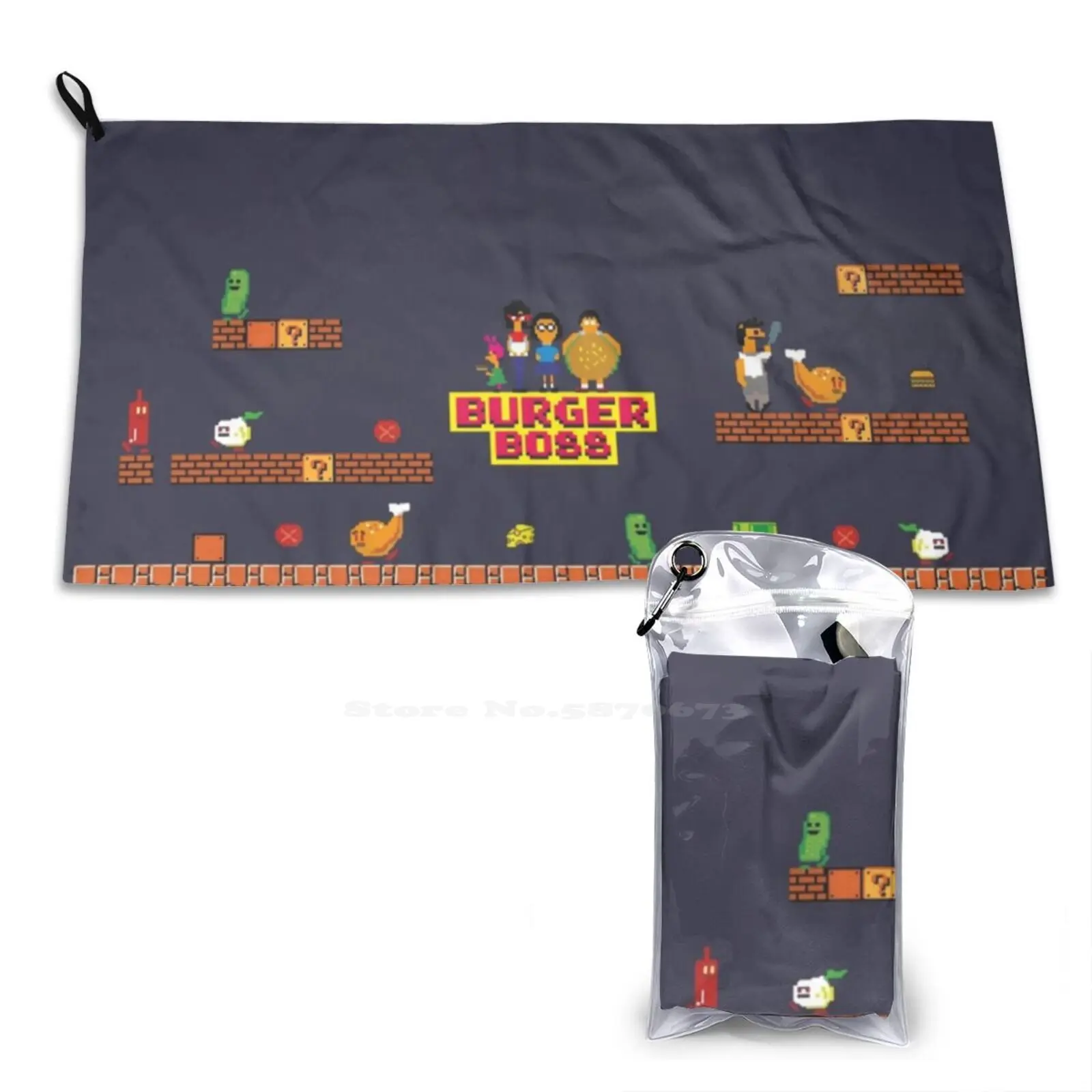 Burger Boss Pixel Art Quick Dry Soft Face Towel Home Outdoor Pixel Art Videogames Arcade Vintage Games 8 Bit Style Bob Belcher