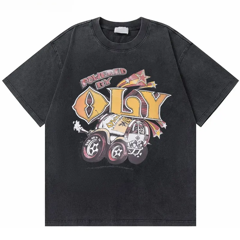 เสื้อยืดลำลองผู้ชายยิมฮับลายเรขาคณิตแบบซักแล้ว แขนสั้น เหมาะสำหรับสวมใส่ลำลองในฤดูร้อน