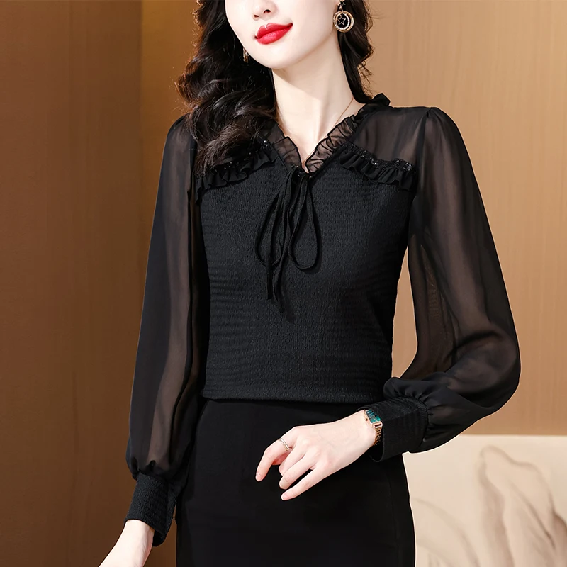 

Винтажные женские блузки, однотонные повседневные рубашки, модные свободные весенне-летние шифоновые костюмы с длинными рукавами, корейские женские топы