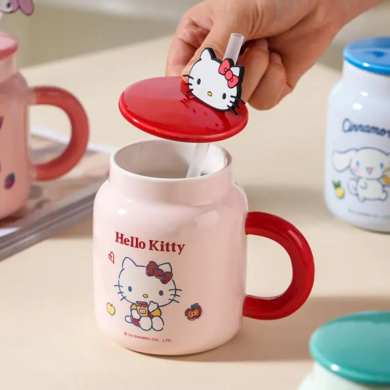 Large Capacity 400ml Kawaii Sanrio Hello Kitty Ceramic Mug Household Breakfast Milk Coffee Office Cup Tableware Birthday Gift