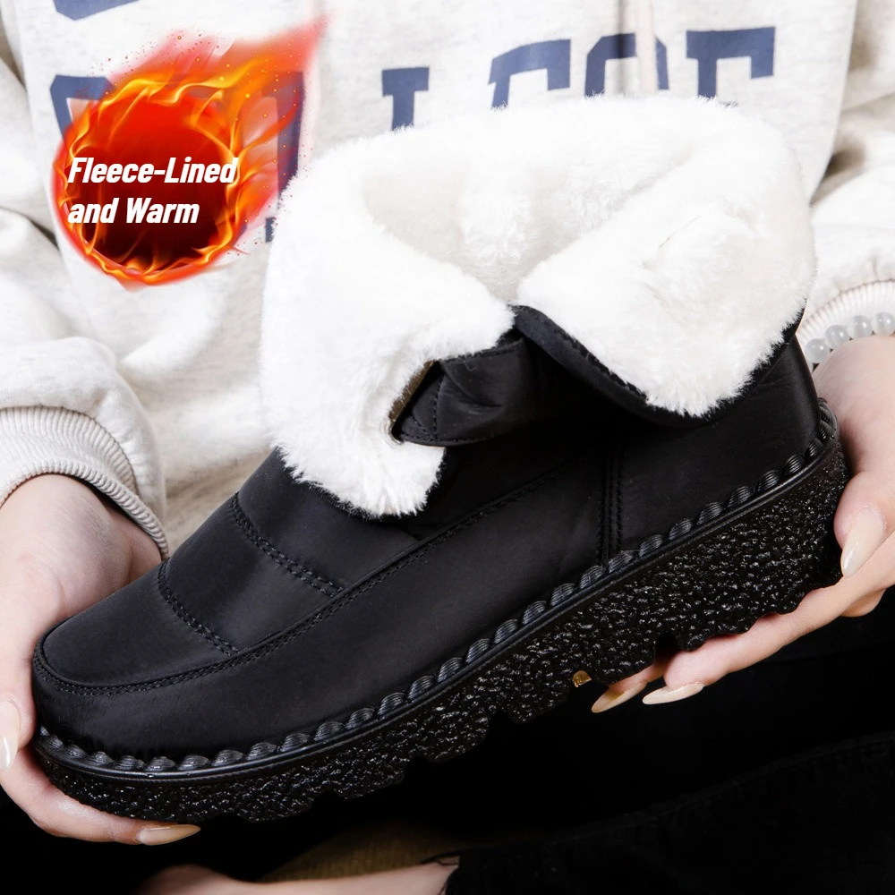 Women's Plus-Size Winter Snow Boots: Windproof, Waterproof, Thickened Fleece Lining, Non-Slip, Cotton-Lined Ankle Boots