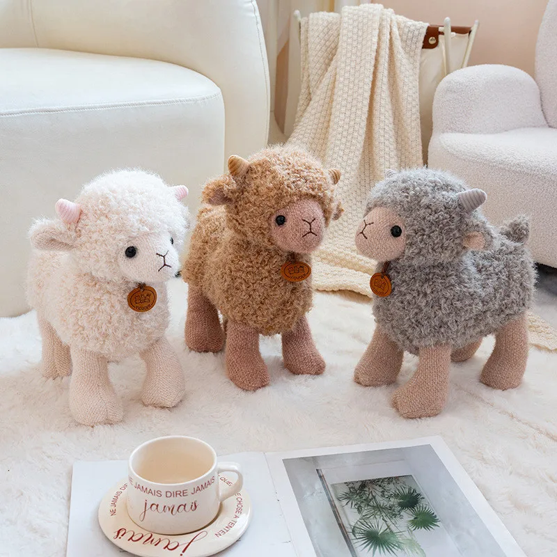 

Curly Fleece Sheep Plush Toy Standing Lamb Stuffed Animal Knit Leg Decor Soft Cuddle Doll Kawaii Gift 23cm 30cm White Gray Brown