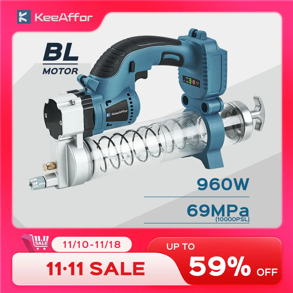 KEEAFFOR 10000PSL 960W Cordless Brushless Electric Grease Gun High Pressure Car Lubricant Oil Power Tool For Makita 18v Battery