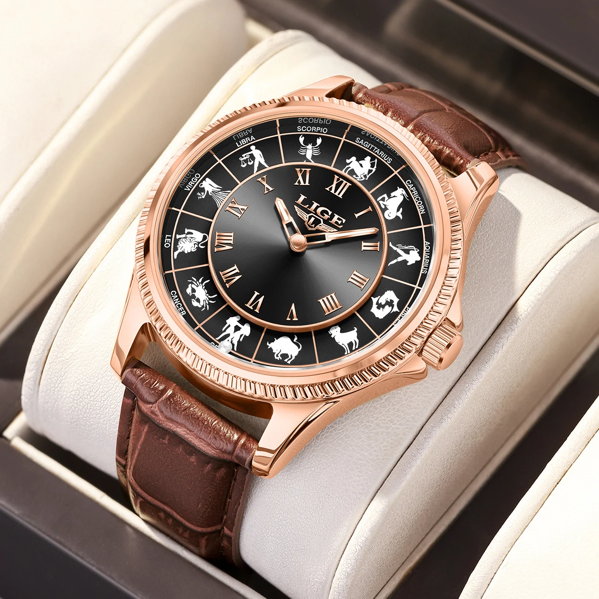 Mens Watches LIGE Creative Constellation Business Belt Man Wristwatches Luminous Waterproof Watch for Men 12 Constellations