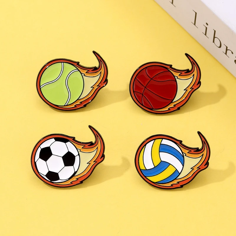 Cartoon Sports Series Alloy Brooch Football Basketball Volleyball Tennis Shape Badge Pin For DIY Clothing Bags Hat Decoration