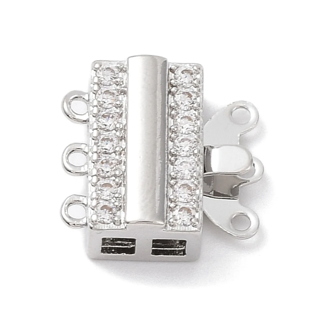 10Pcs Brass Micro Clear Cubic Zirconia Box Clasps Multi-Strand Rectangle Jewelry Clasp for DIY Layered Necklace Bracelet Making