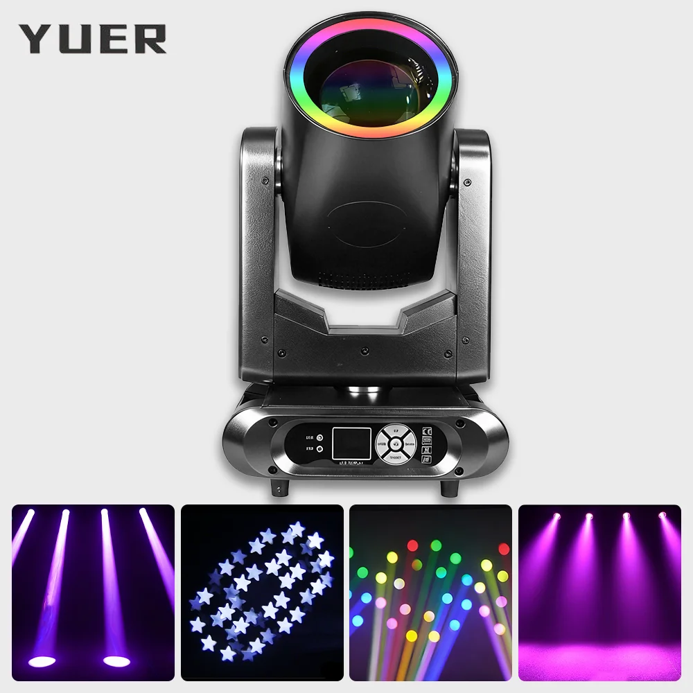 

300W LED Beam Moving Head Light with Ring Six Line Prisms Rainbow Frost Focus effect 14 Gobos 8+18 Prisms for DJ Disco Party Bar