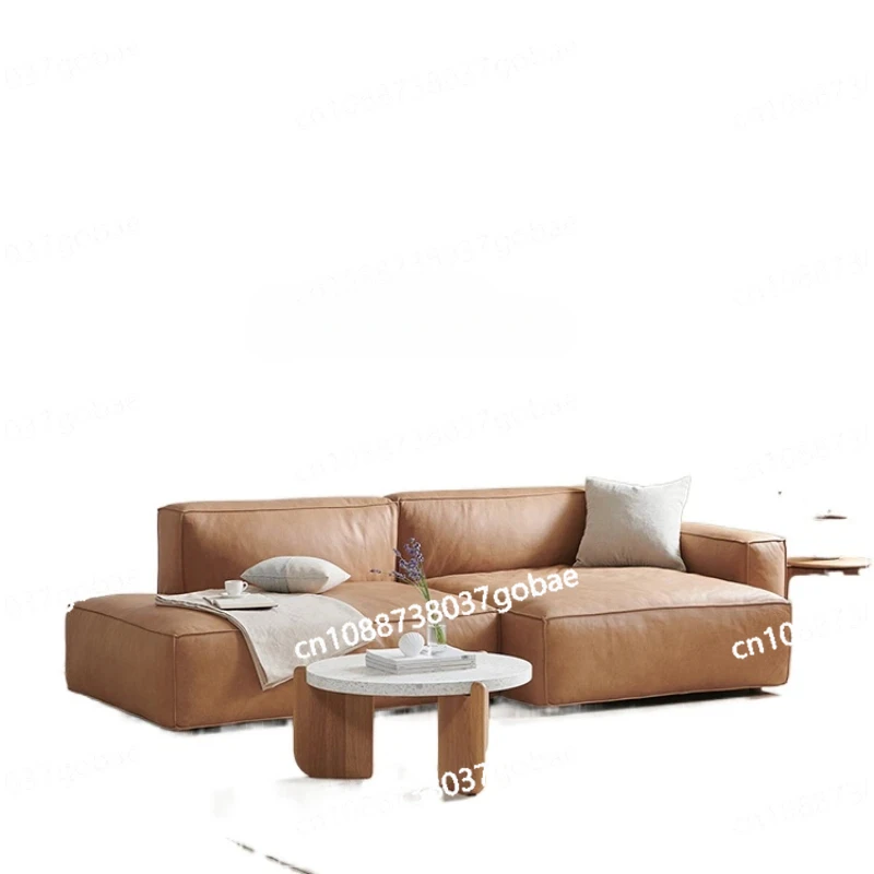 ZC Modern Simple Leather Sofa First Layer Cowhide Living Room Small Apartment Three-Person Retro Tofu Block Sofa