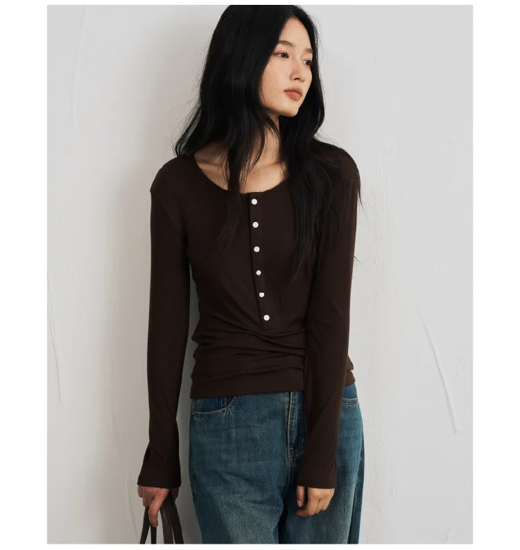 2026 Damen Herbst Dünne Basic Langarm T-Shirts O-Ausschnitt Gestrickte Lyocell-Wollmischung Pullover Lässige Oberteile für Damenmode – Detail 13