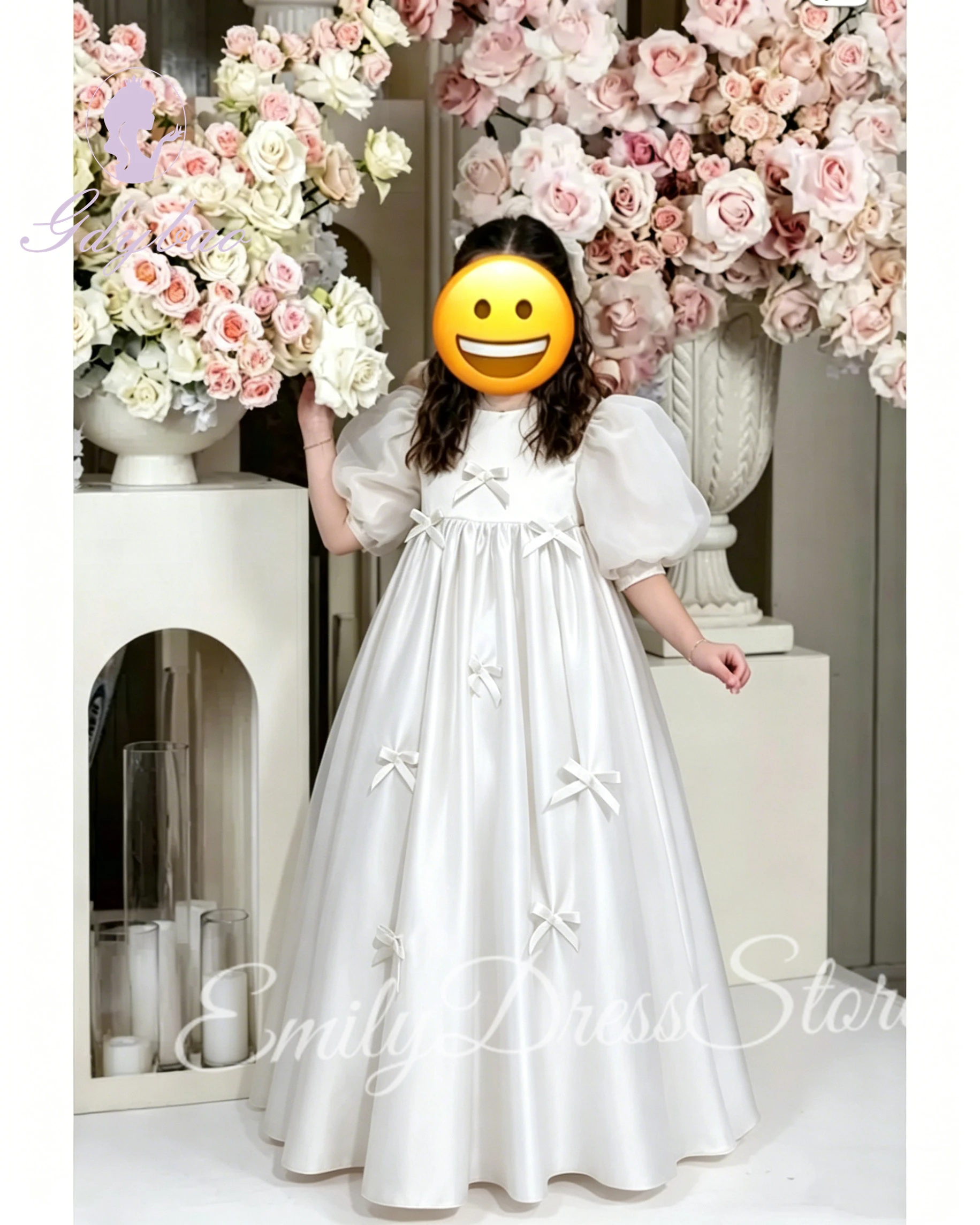 

Customized White Bridesmaid Flower Girl Dress for Wedding High Waist Puffy Little Kids Birthday Party First Communion Gown