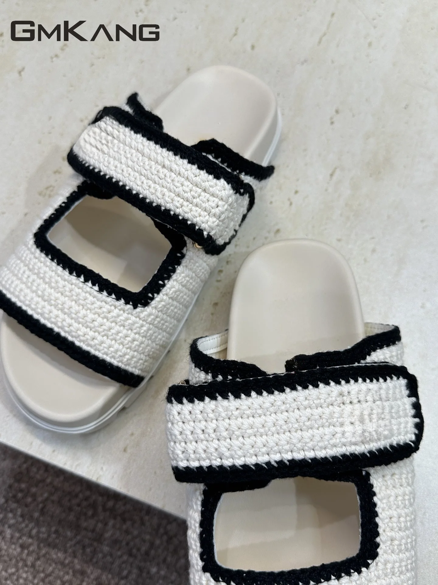 Women Knitted Slide Sandals Velcro Strap Platform Slippers Summer Casual Open Toe Thick Sole Fashion Ladies Walking Slides