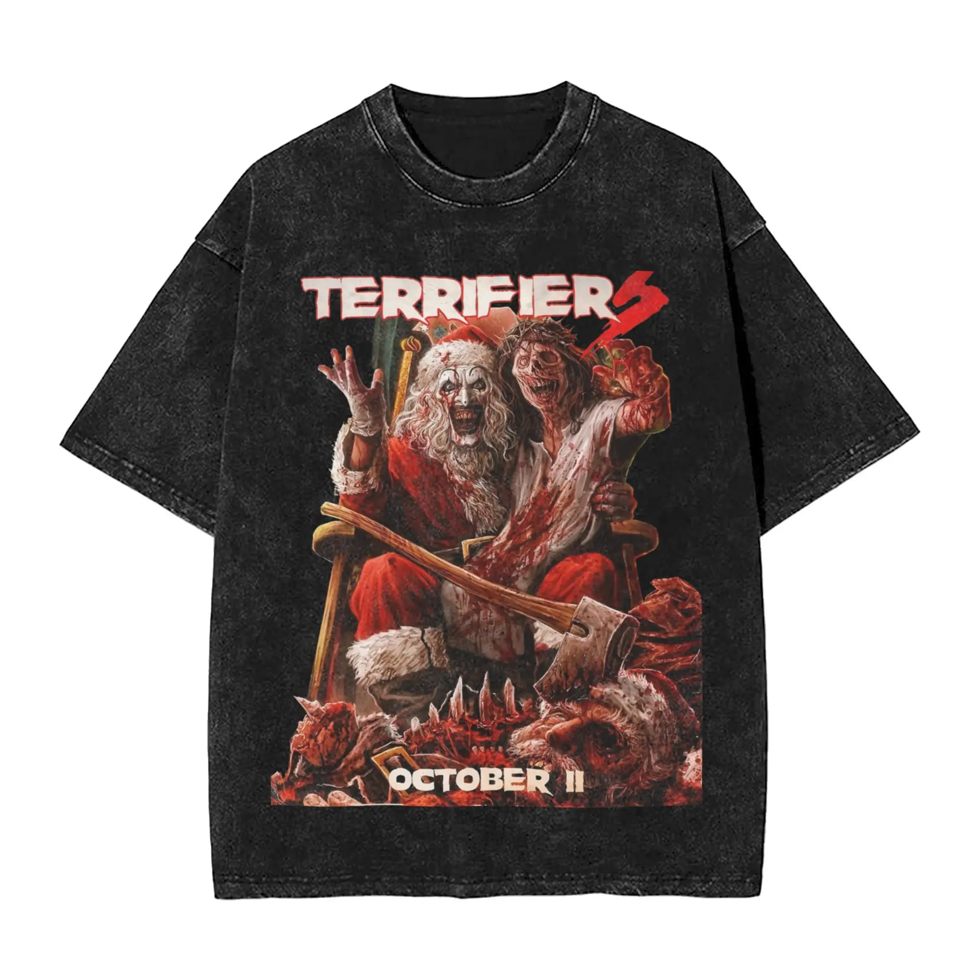 

Футболка оверсайз из выстиранного хлопка 2025 Terrifier Art The Clown, хипстерская футболка для женщин и мужчин, пляжная, Y2K, повседневная, забавная одежда