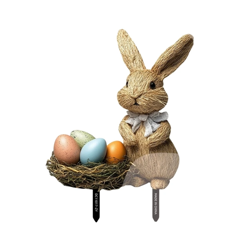 2025 New Easters Rabbit and Eggs Garden Insert Yard Ornament for Seasonal Celebration