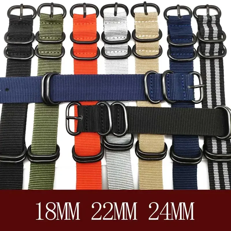 Heavy Duty Green Nylon Straps 20mm 22mm 24mm Nylon Watch Band  Strap Black Strap Watch Strap 5 Ring Buckle